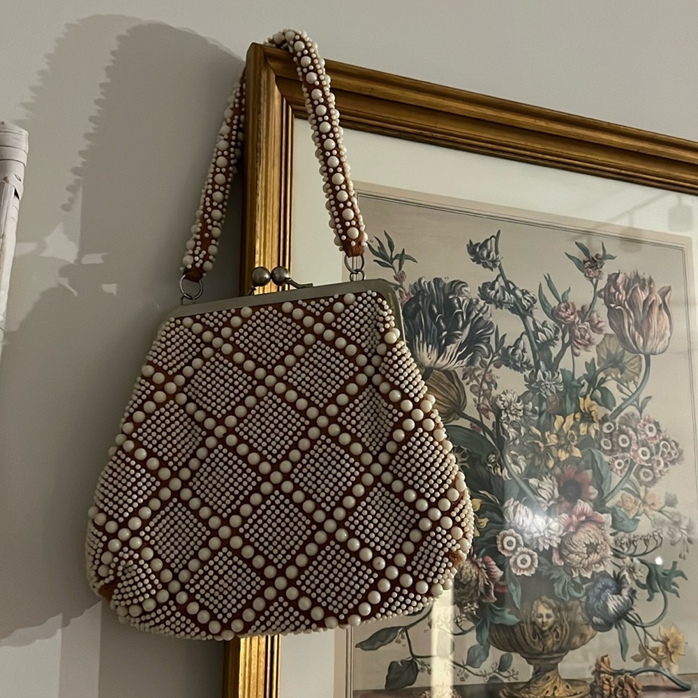 Vintage Beaded Evening Purse - Clasp Closure w/ brown undertone